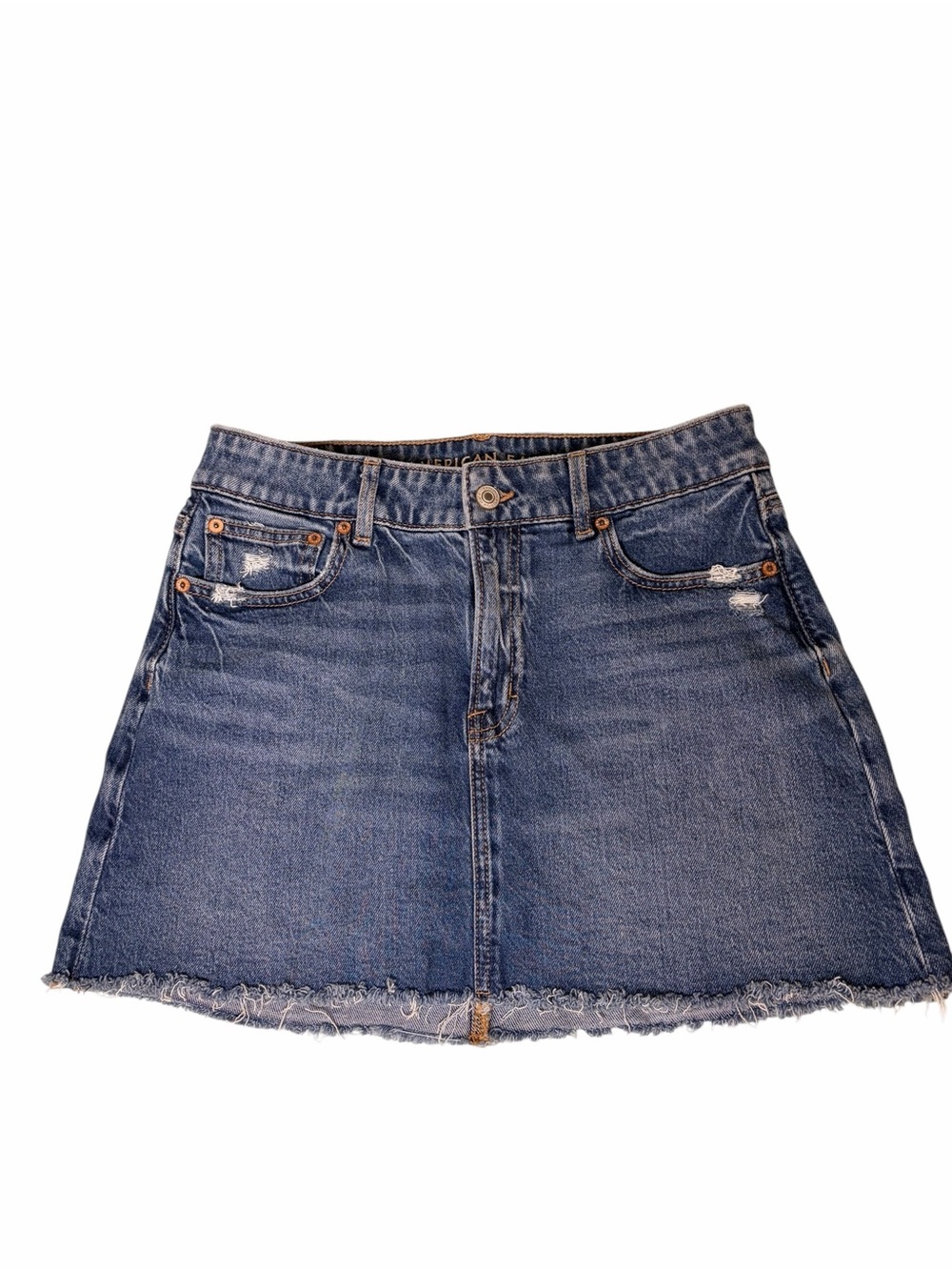 American Eagle Distressed Denim Cutoff A-Line Stretch Mini Skirt Size 4